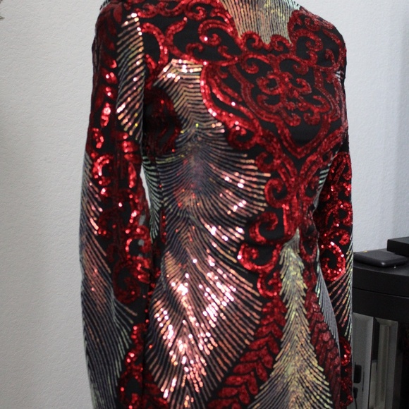 Love & Lemonade Party Cocktail Formal Shiny Dress Long Sleeve Kneelength - Picture 3 of 5